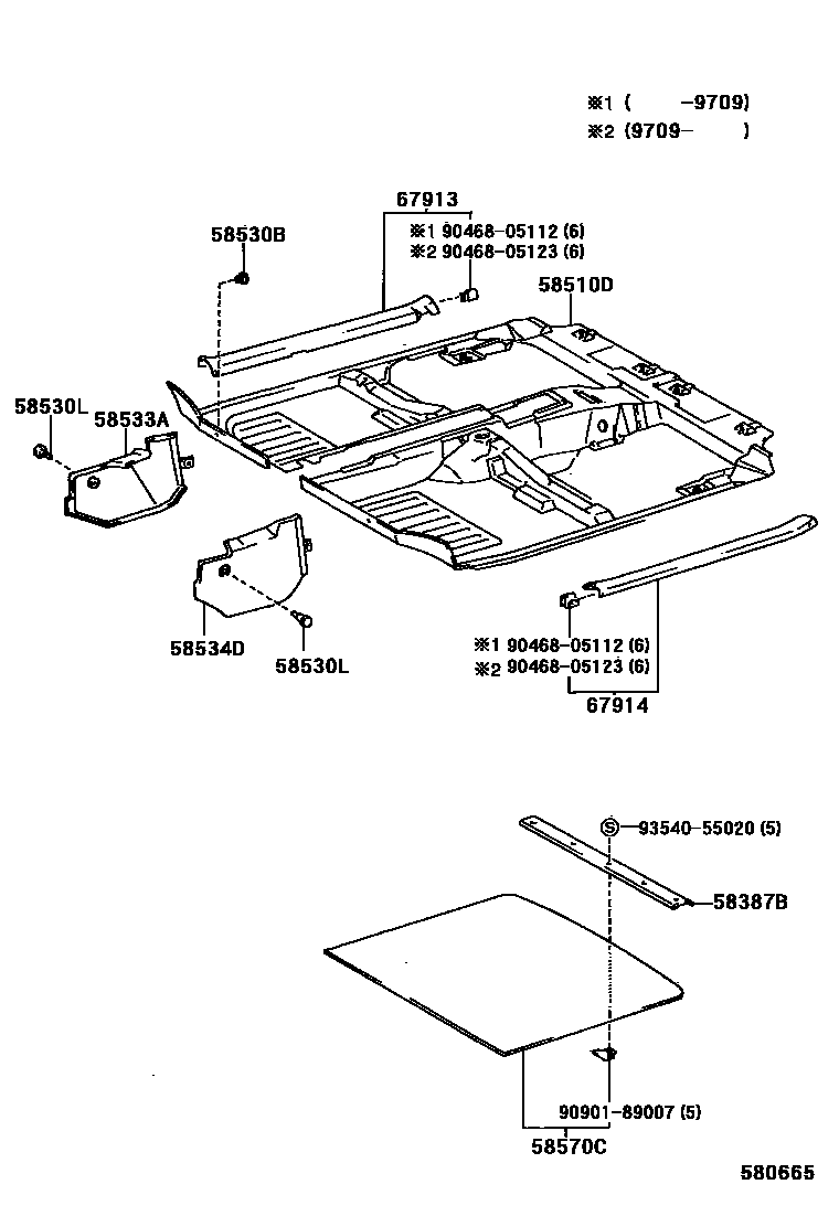 Toyota RAV4 地板垫和消声垫 EPC diagram — 580665