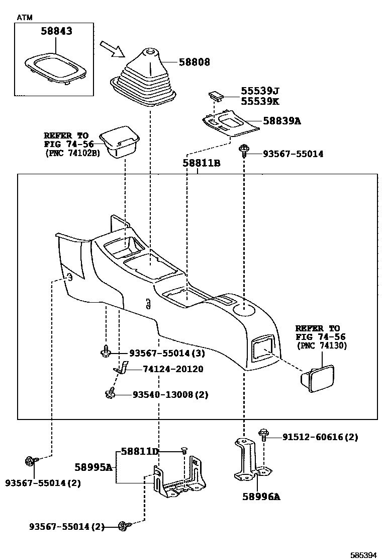 Toyota RAV4 中央扶手箱和支架 EPC diagram — 585394