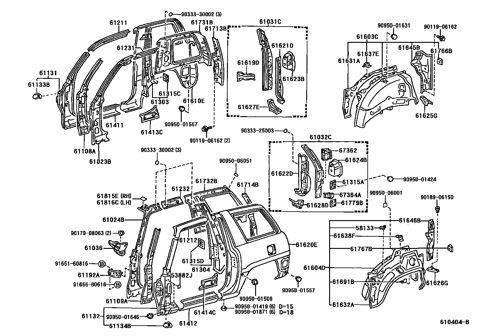 Toyota RAV4 侧梁 EPC diagram — 610404B