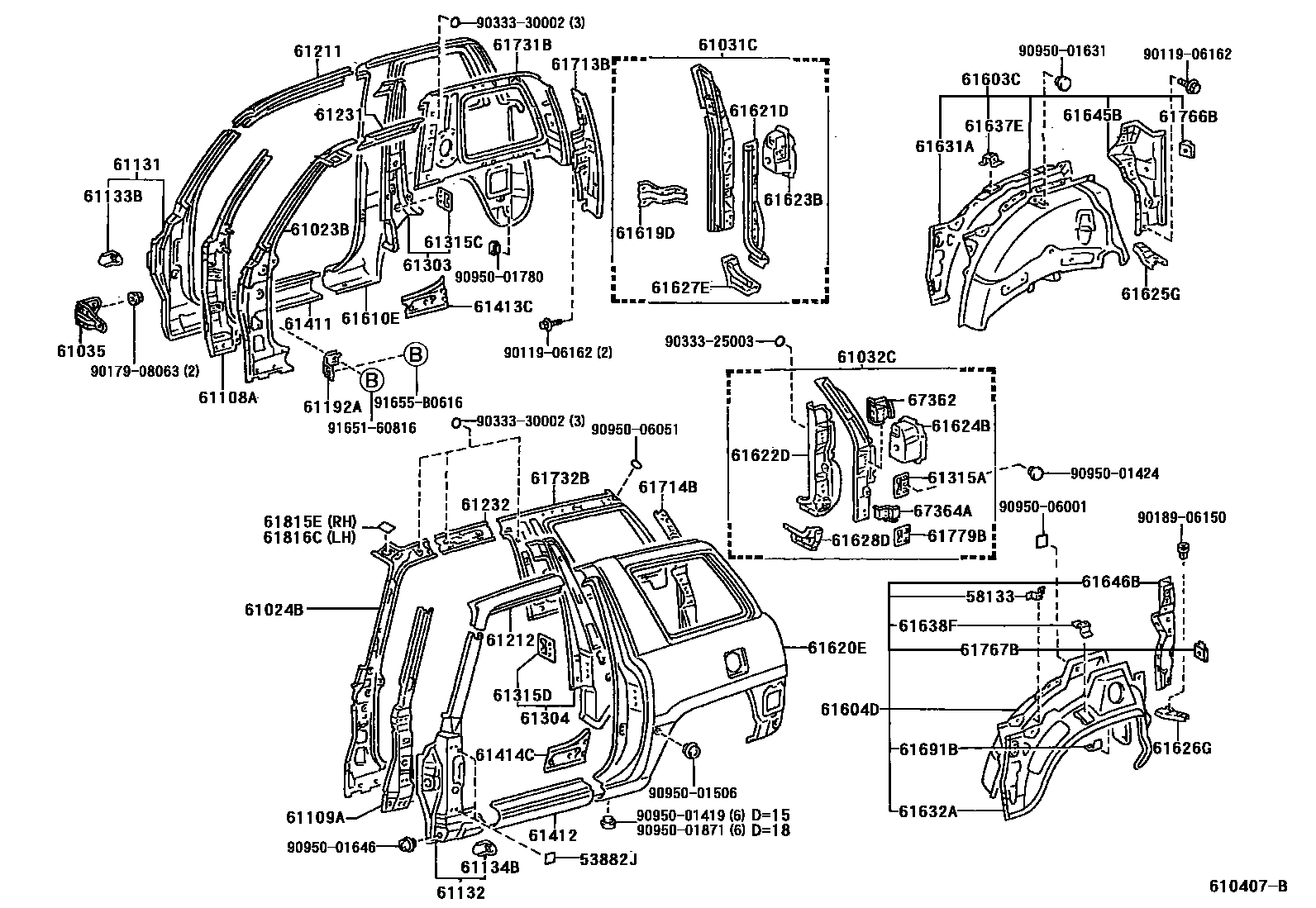 Toyota RAV4 侧梁 EPC diagram — 610407B