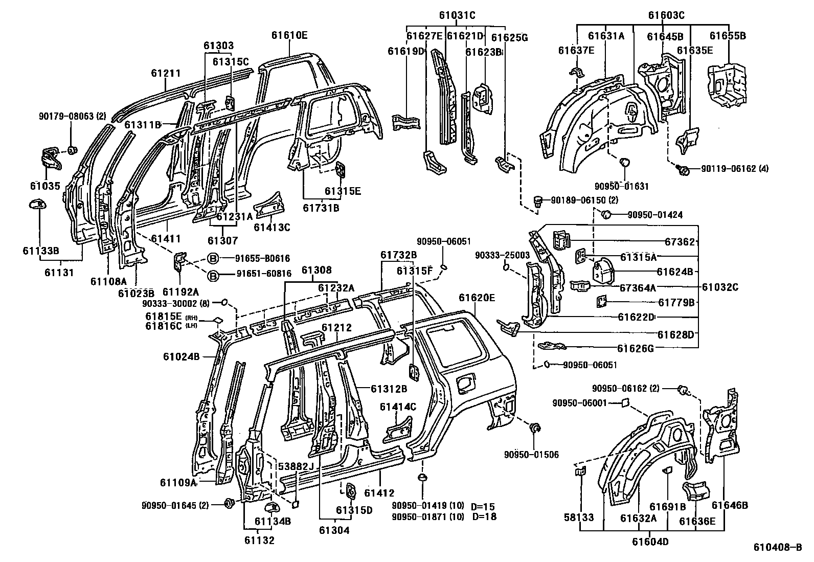 Toyota RAV4 侧梁 EPC diagram — 610408B