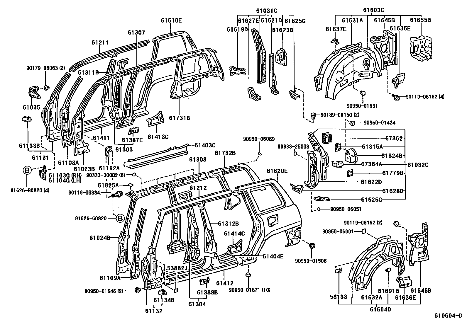 Toyota RAV4 侧梁 EPC diagram — 610604D