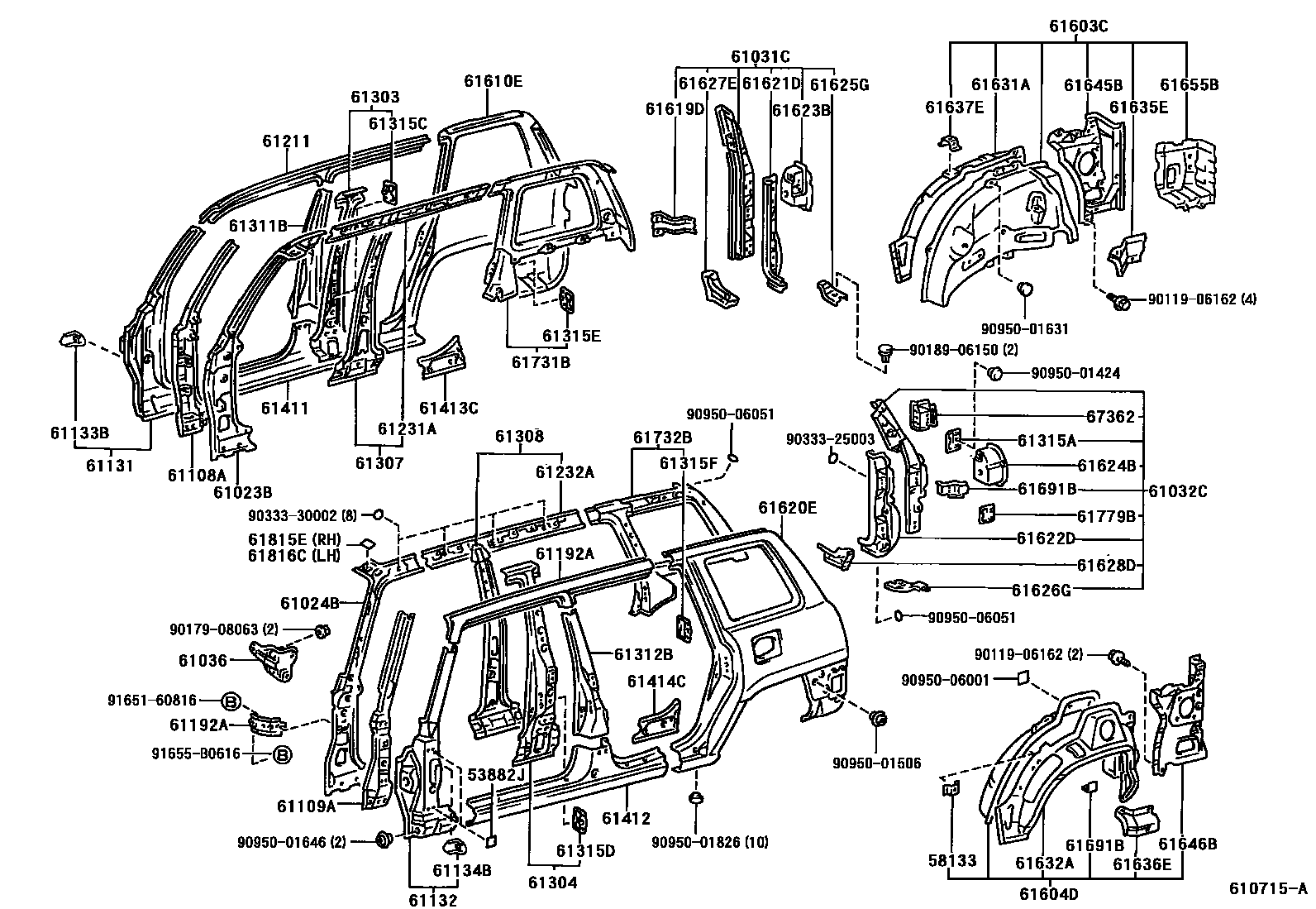Toyota RAV4 侧梁 EPC diagram — 610715A