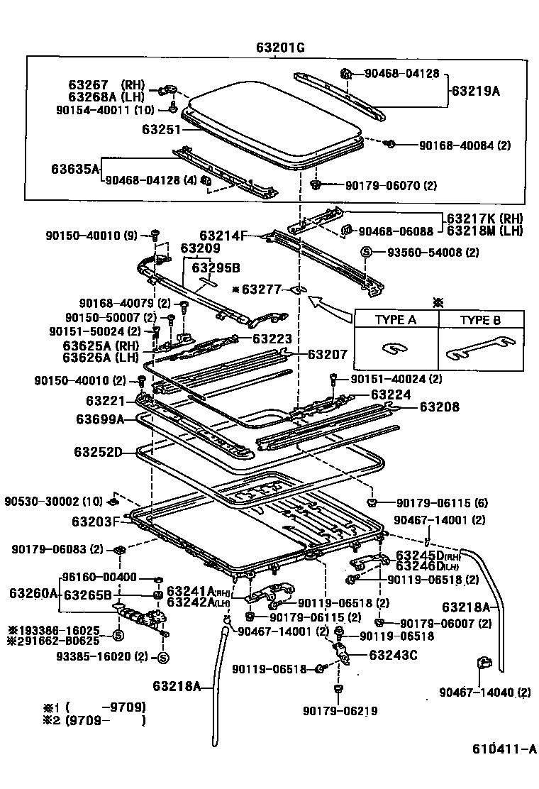 Toyota RAV4 天窗板和背板 EPC diagram — 610411A
