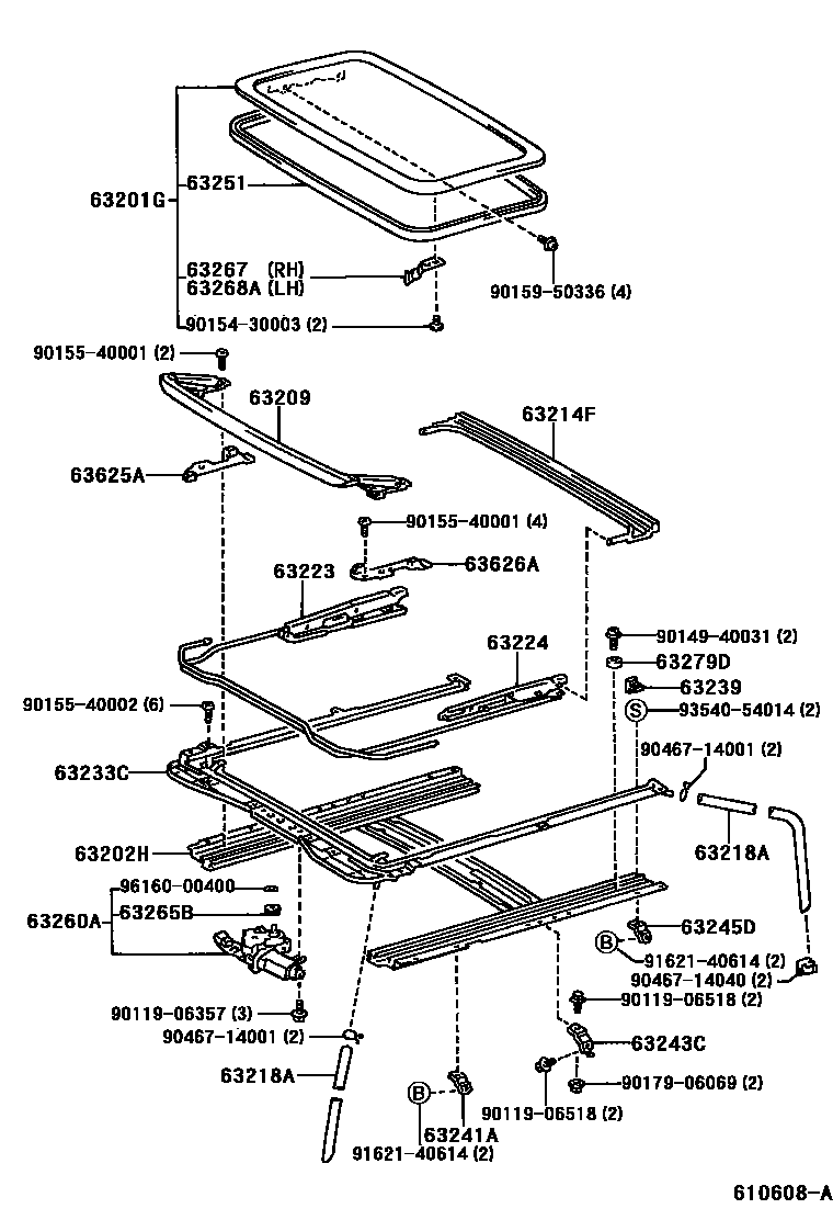 Toyota RAV4 天窗板和背板 EPC diagram — 610608A