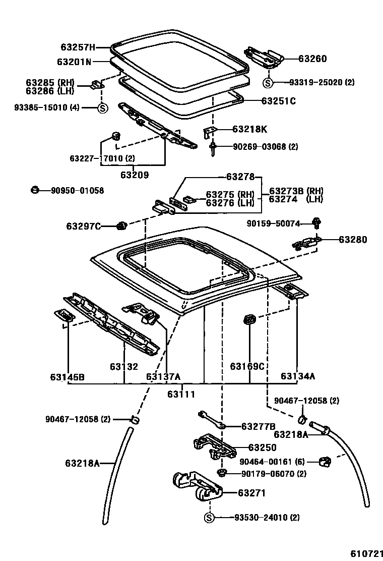 Toyota RAV4 天窗板和背板 EPC diagram — 610721