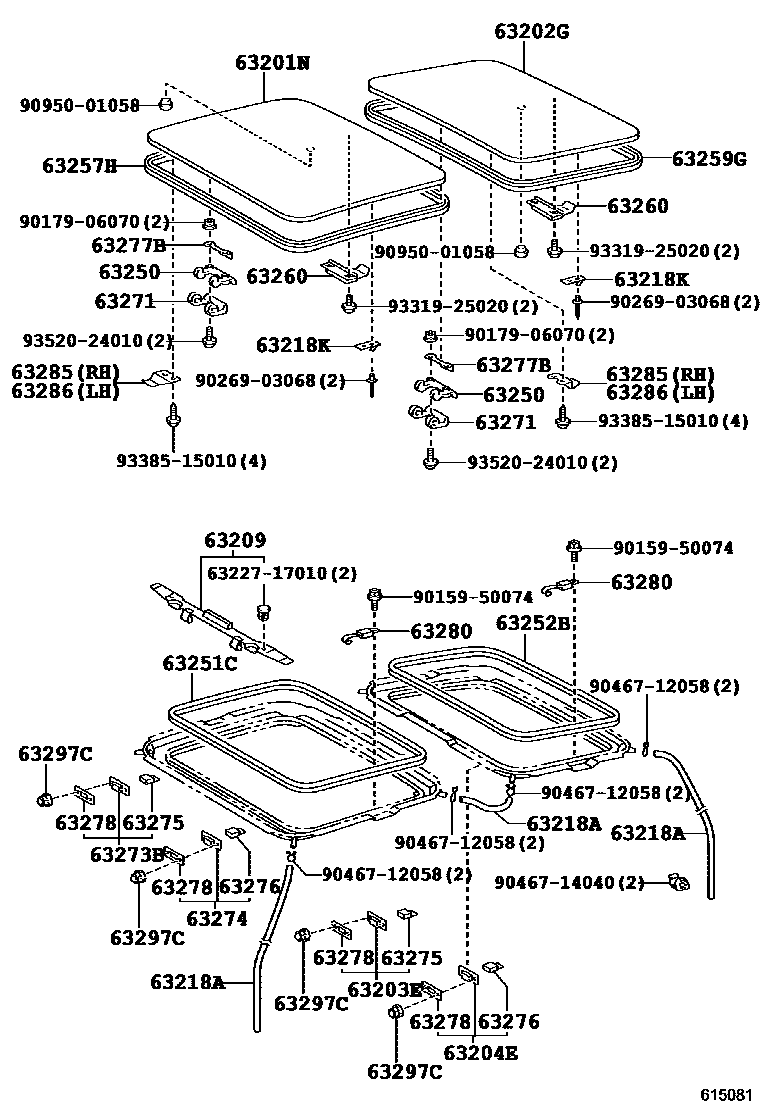 Toyota RAV4 天窗板和背板 EPC diagram — 615081