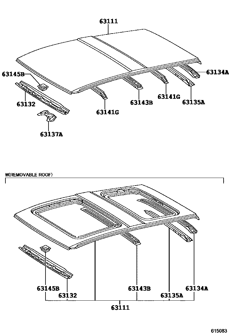 Toyota RAV4 天窗板和背板 EPC diagram — 615083
