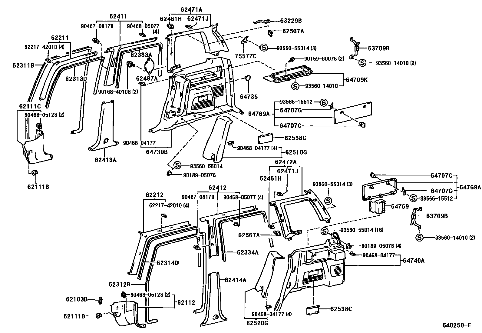 Toyota RAV4 车内装饰板 EPC diagram — 640250E