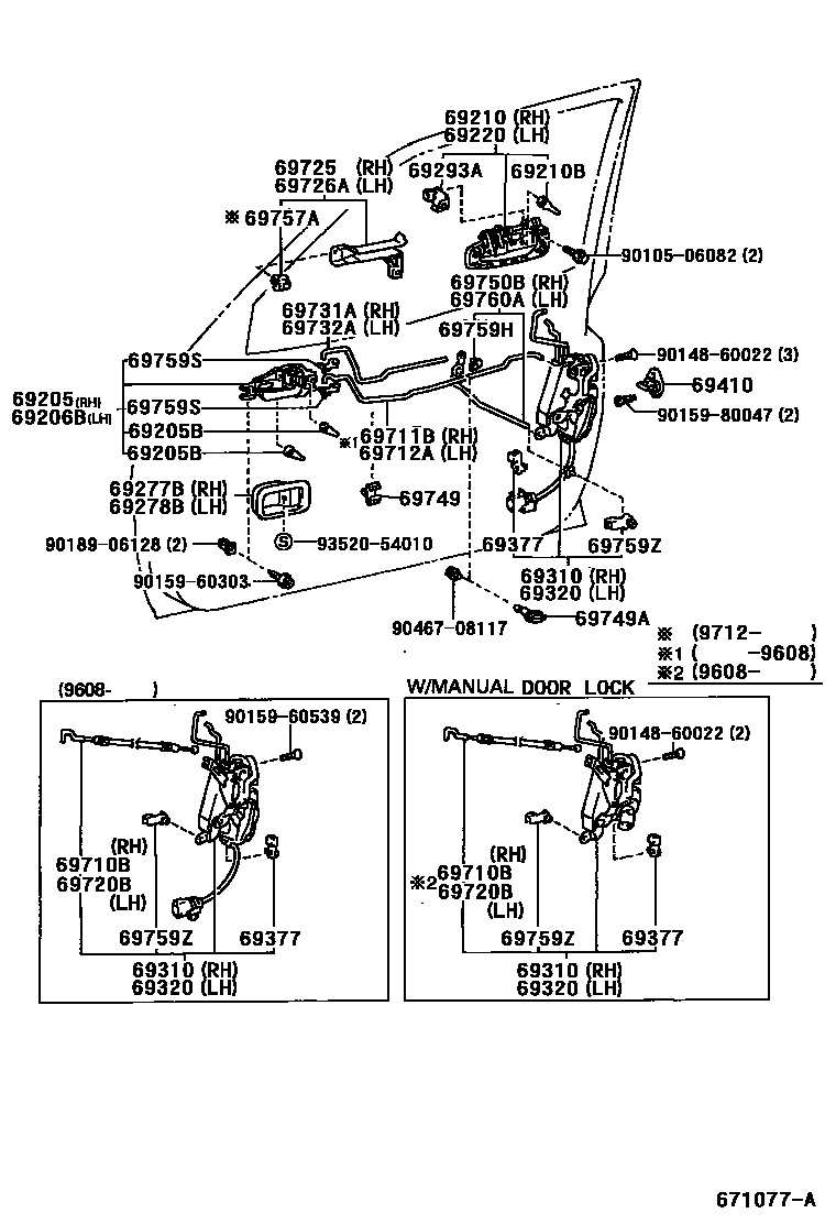 Toyota RAV4 前门锁和车门把手 EPC diagram — 671077A