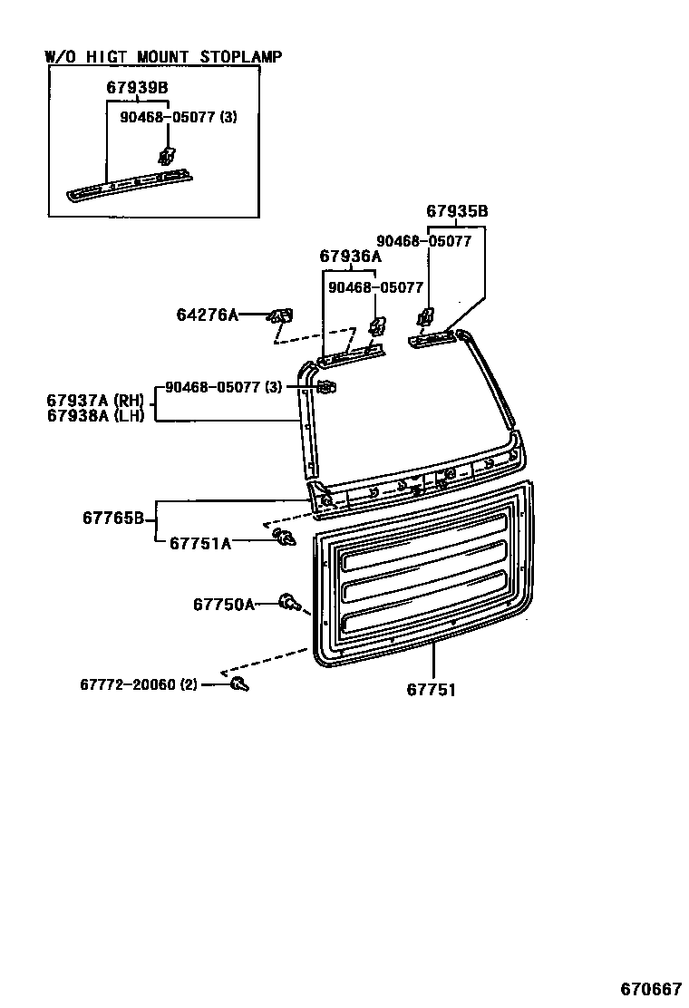 Toyota RAV4 背门板和背门玻璃 EPC diagram — 670667