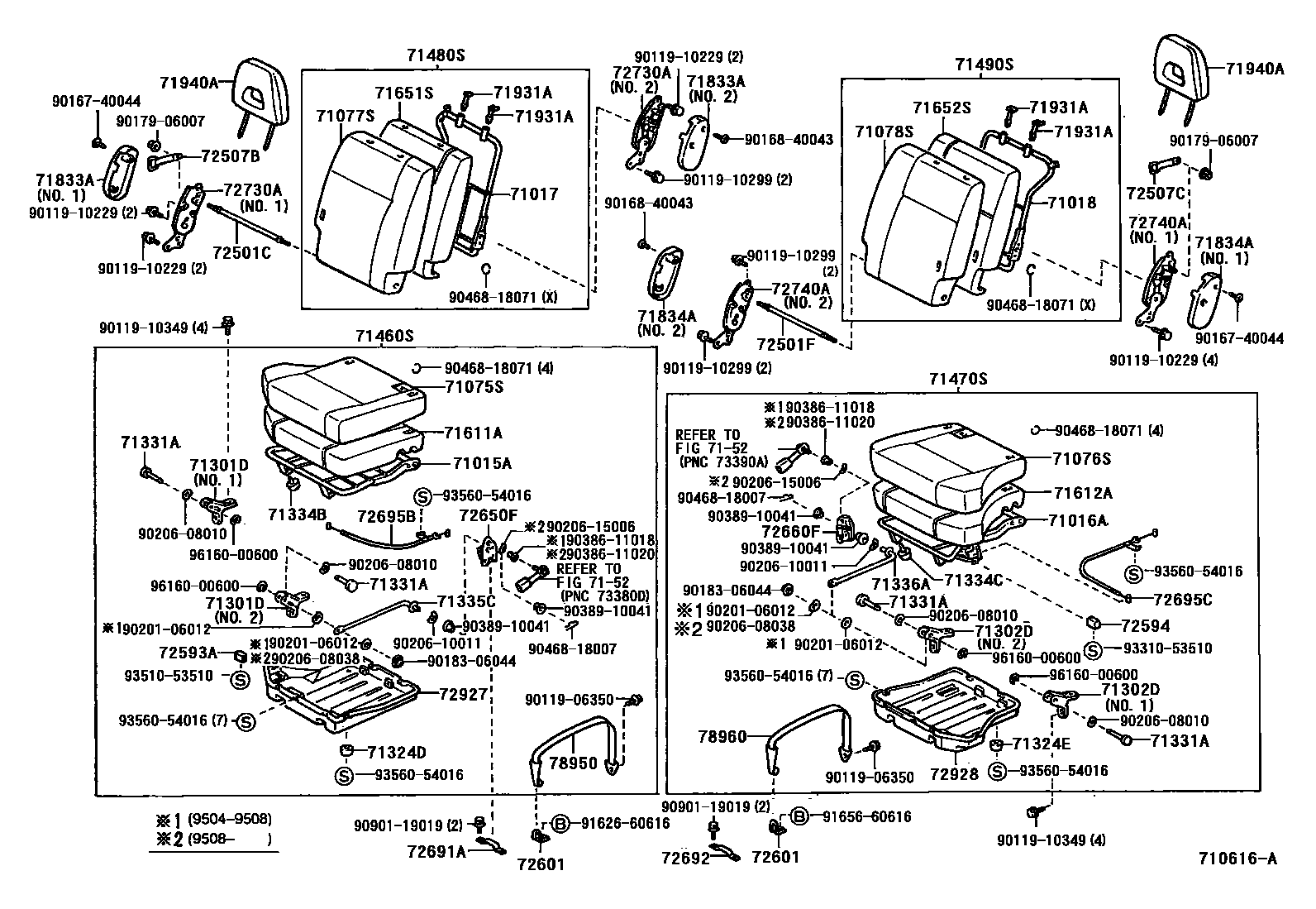 Toyota RAV4 座椅和座椅滑轨 EPC diagram — 710616A