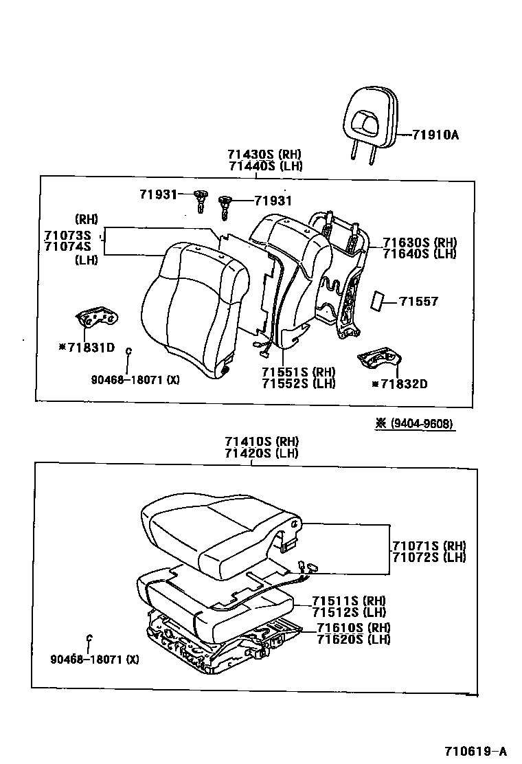 Toyota RAV4 座椅和座椅滑轨 EPC diagram — 710619A