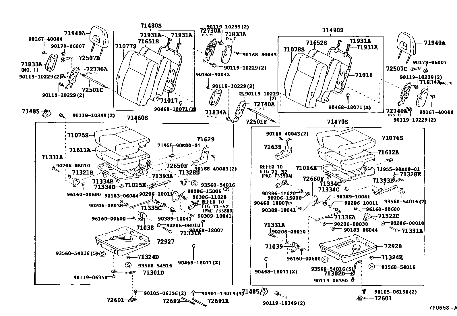 Toyota RAV4 座椅和座椅滑轨 EPC diagram — 710658A