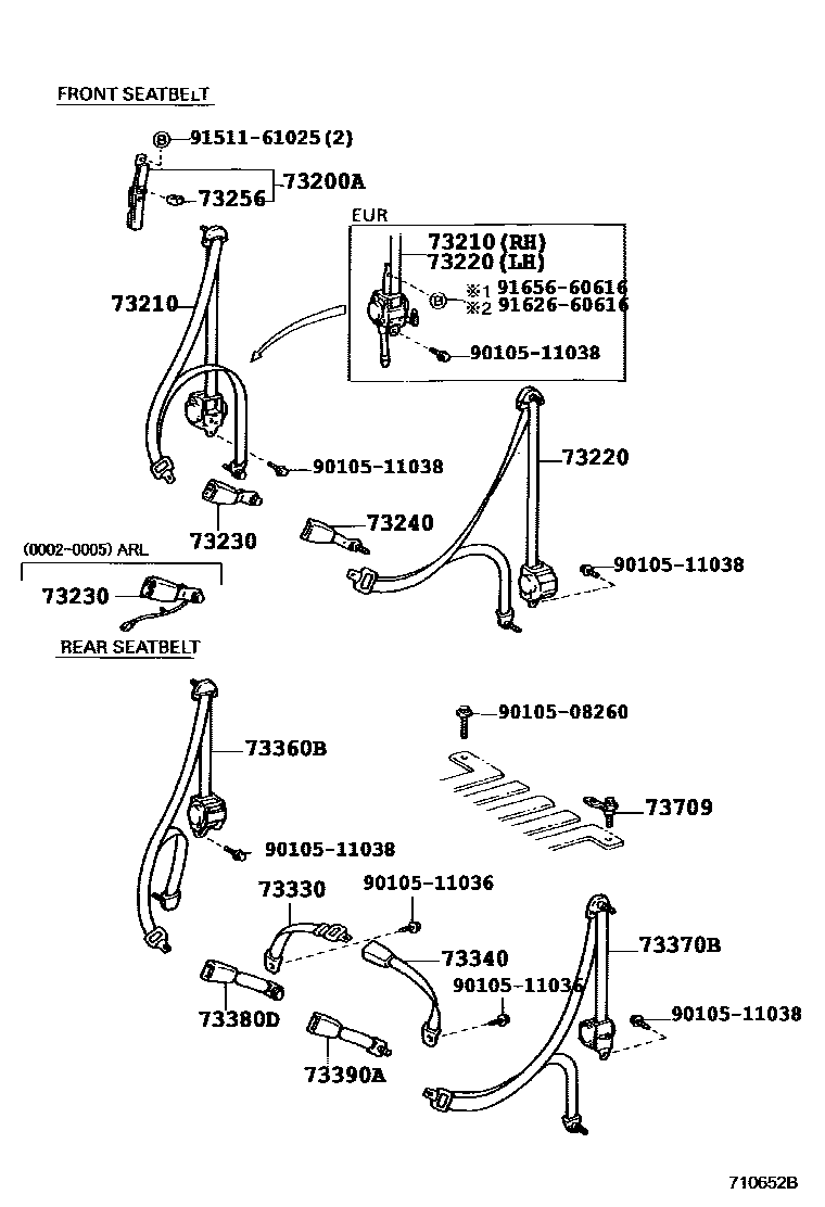 Toyota RAV4 seat belt EPC diagram — 710652B