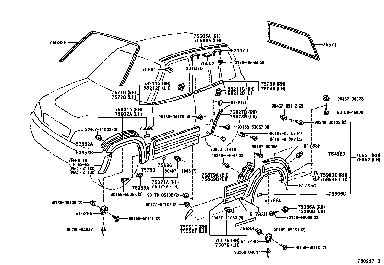 Toyota RAV4 防护条 EPC diagram — 750227D