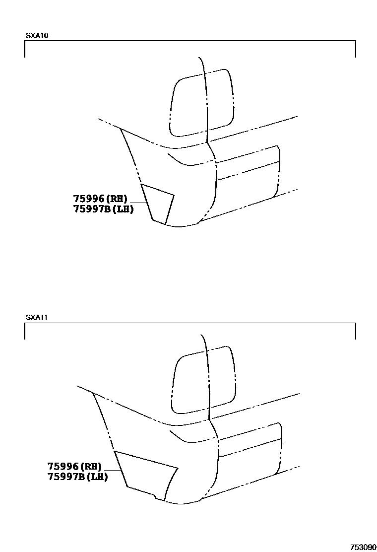 Toyota RAV4 车身镶条 EPC diagram — 753090