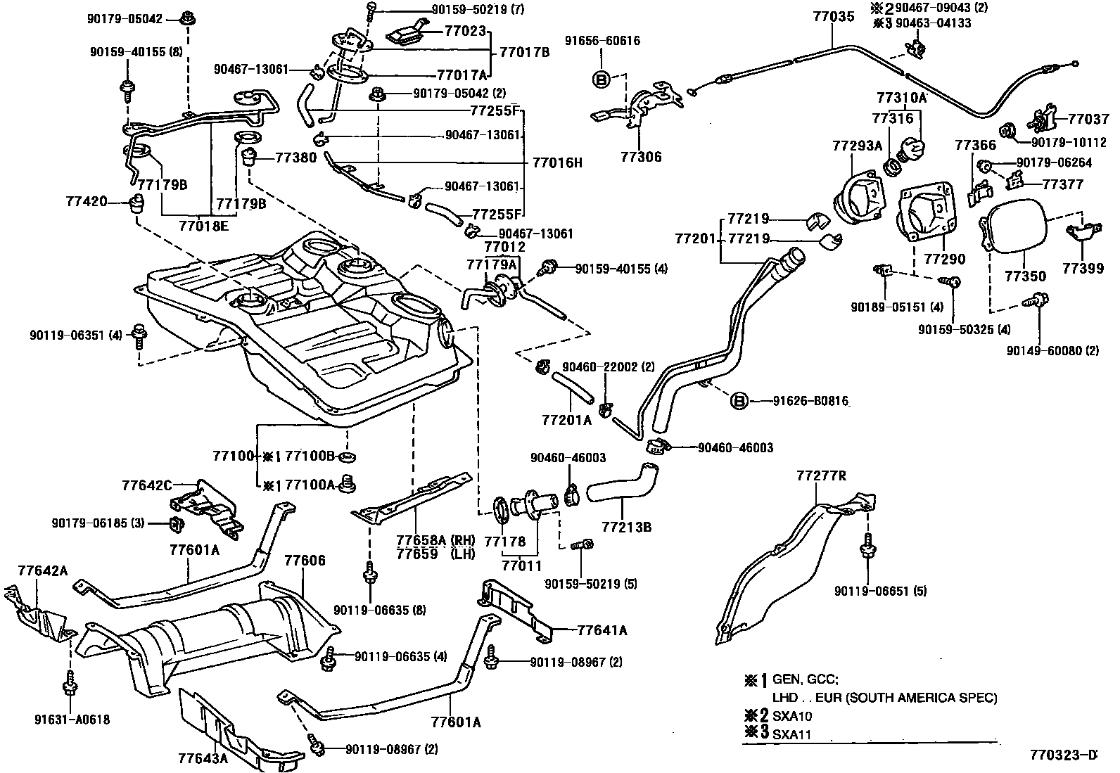 Toyota RAV4 燃油箱和燃油管 EPC diagram — 770323D