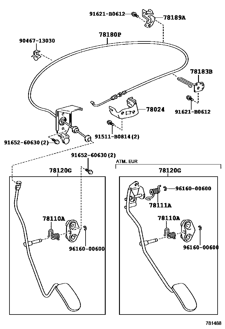 Toyota RAV4 accelerator pedal connecting rod EPC diagram — 781488