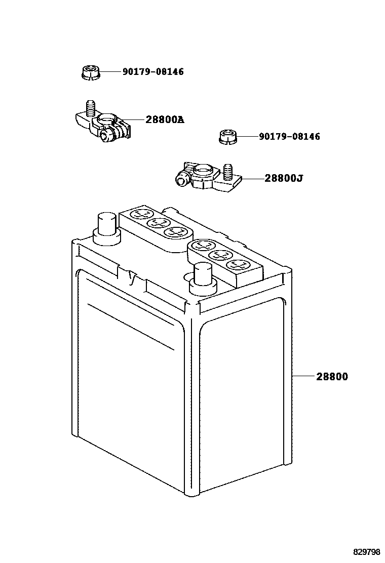 Toyota RAV4 蓄电池和蓄电池电缆 EPC diagram — 829798