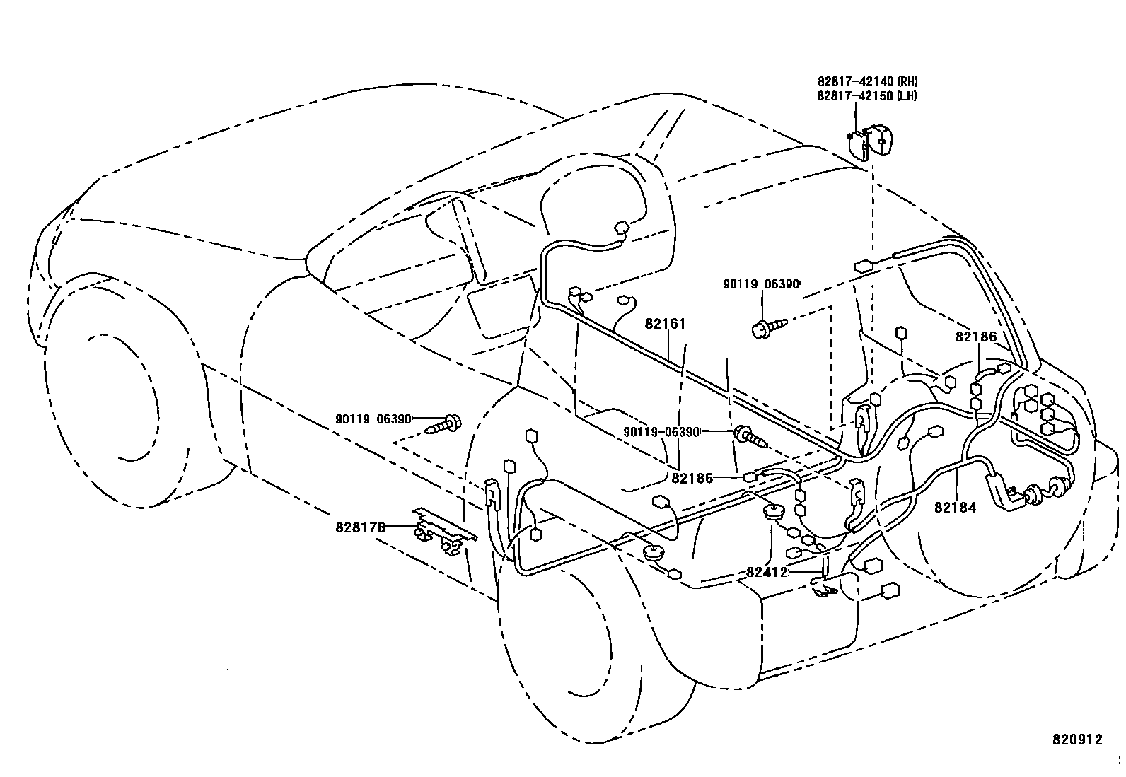 Toyota RAV4 线束和卡夹 EPC diagram — 820912