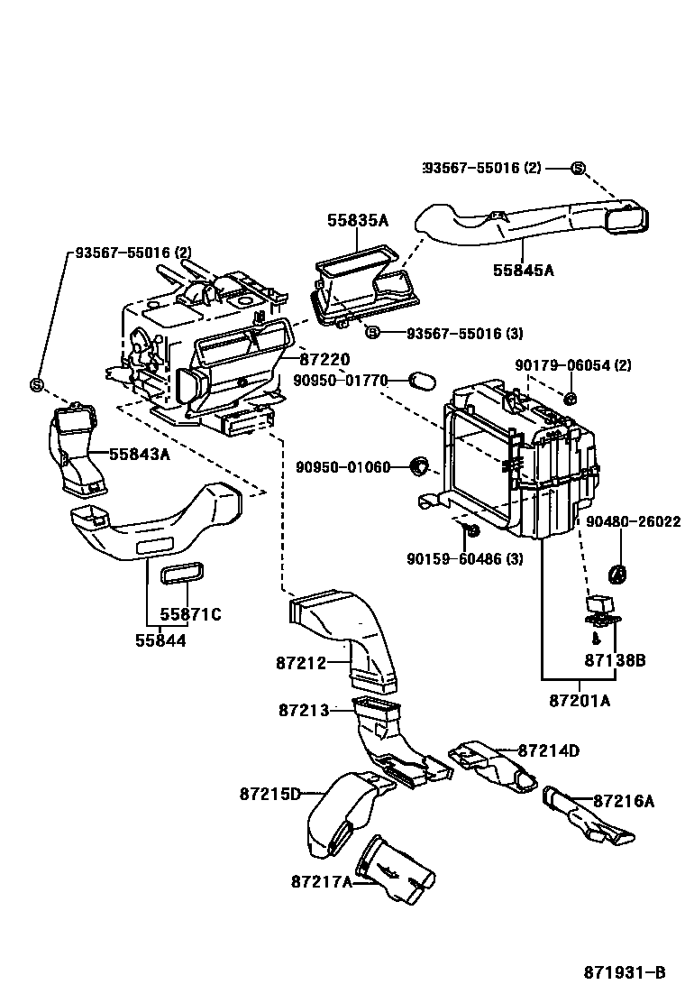 Toyota RAV4 暖风和空调系统 - 控制器和风管 EPC diagram — 871931B