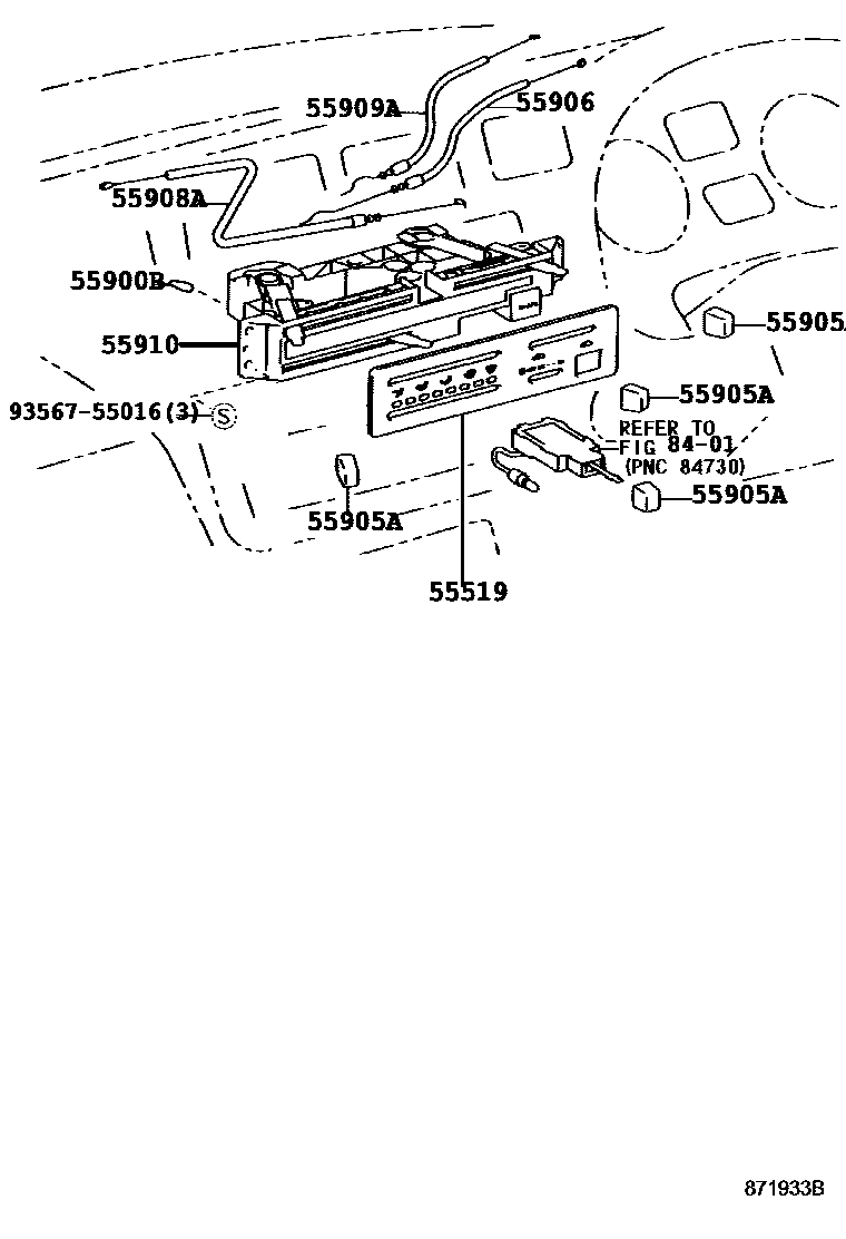 Toyota RAV4 暖风和空调系统 - 控制器和风管 EPC diagram — 871933B