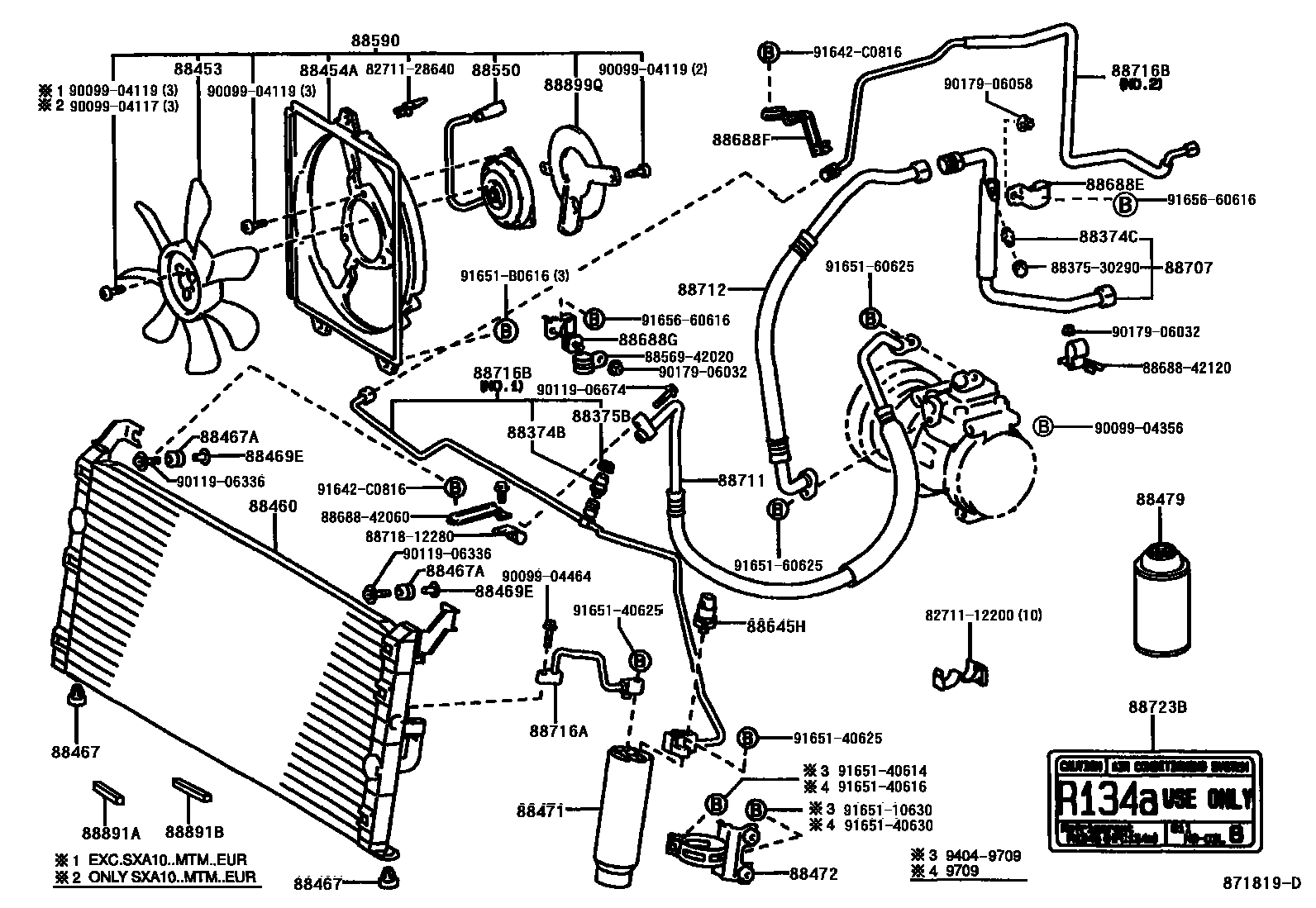 Toyota RAV4 Heating & Air Conditioning - Cooler Piping EPC diagram — 871819D