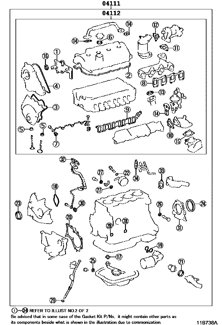 Toyota RAV4 Engine Overhaul Gasket Kit EPC diagram — 11B738A