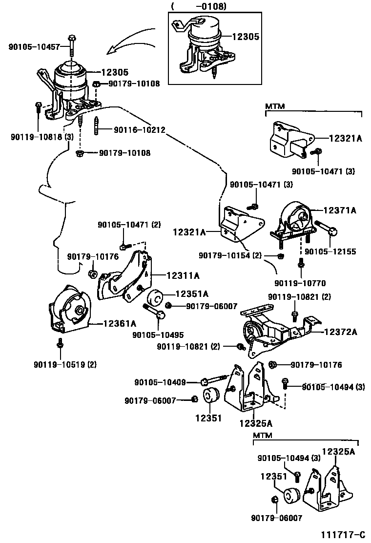 Toyota RAV4 Engine Mounting EPC diagram — 111717C