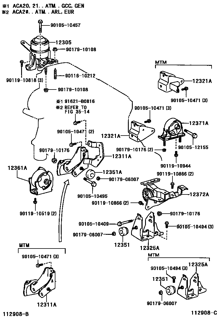 Toyota RAV4 Engine Mounting EPC diagram — 112908C