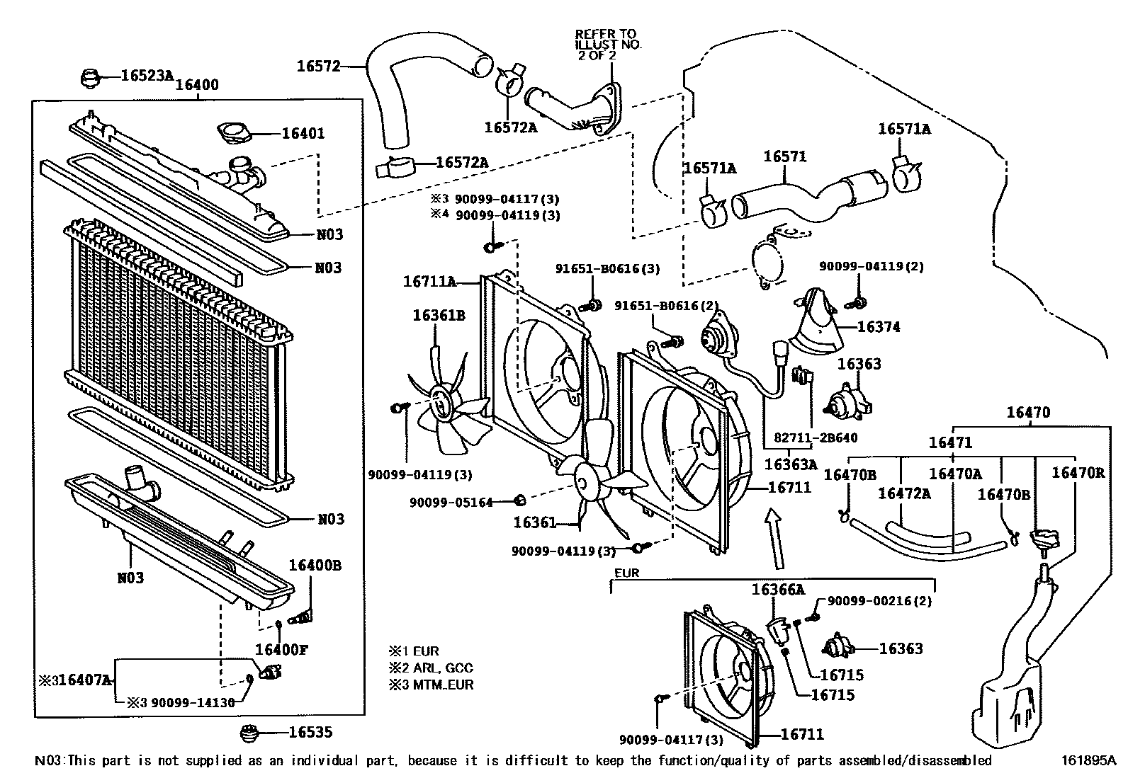 Toyota RAV4 RADIATOR & WATER OUTLET EPC diagram — 161895B