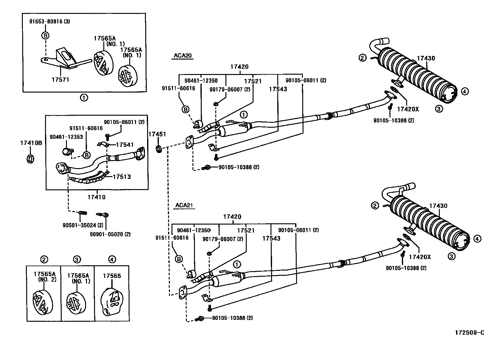 Toyota RAV4 Exhaust Pipe EPC diagram — 172509C