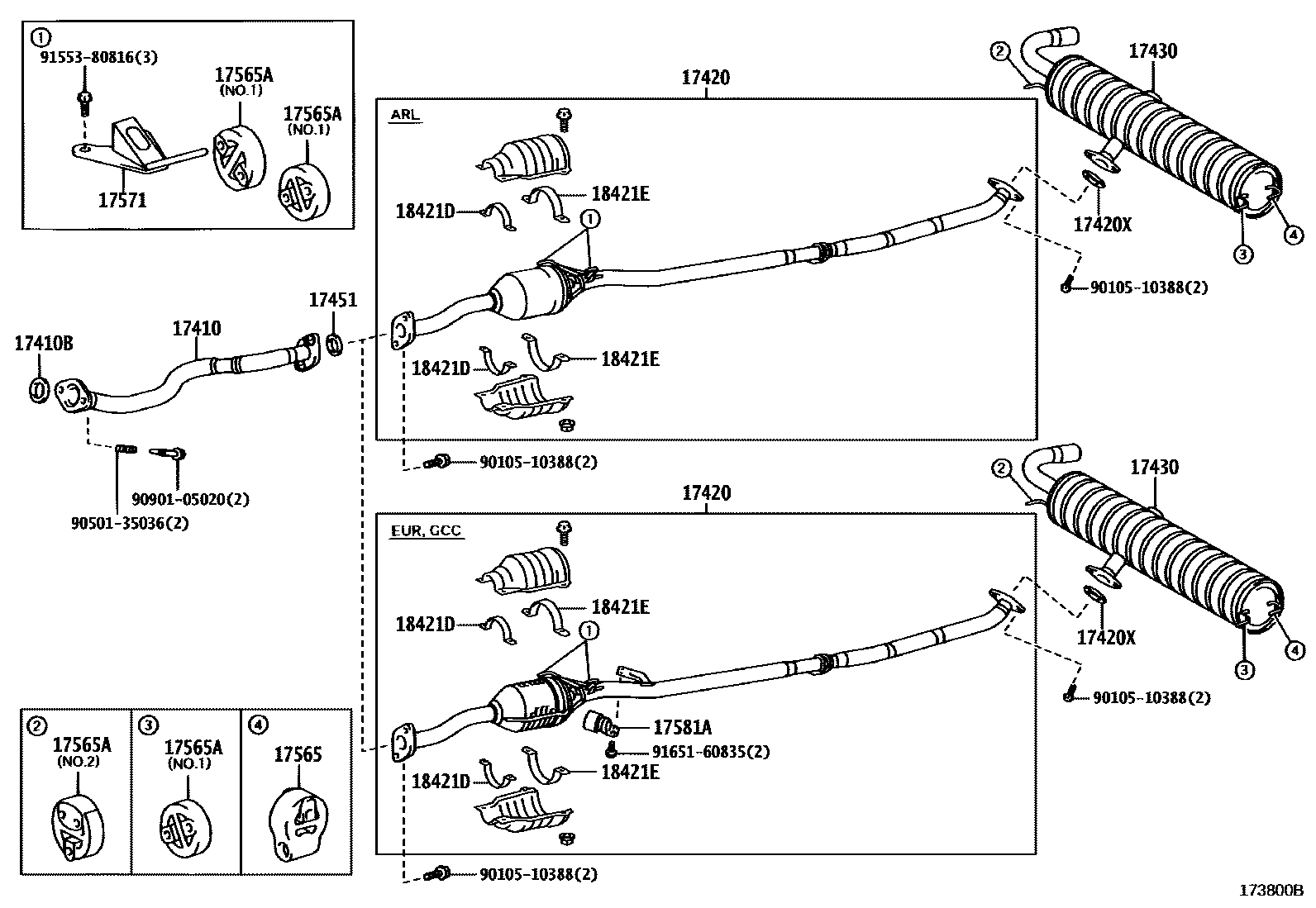 Toyota RAV4 Exhaust Pipe EPC diagram — 173800B