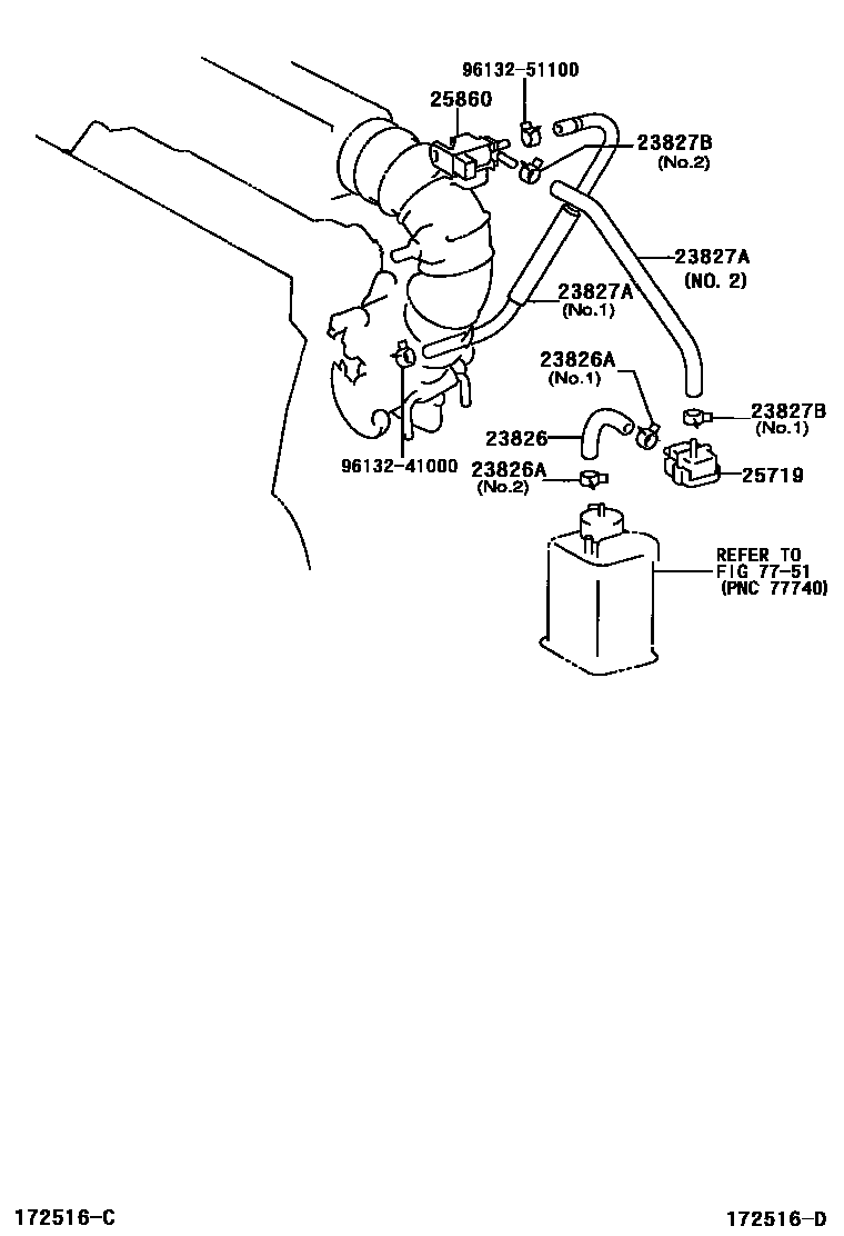 Toyota RAV4 vacuum tube EPC diagram — 172516D