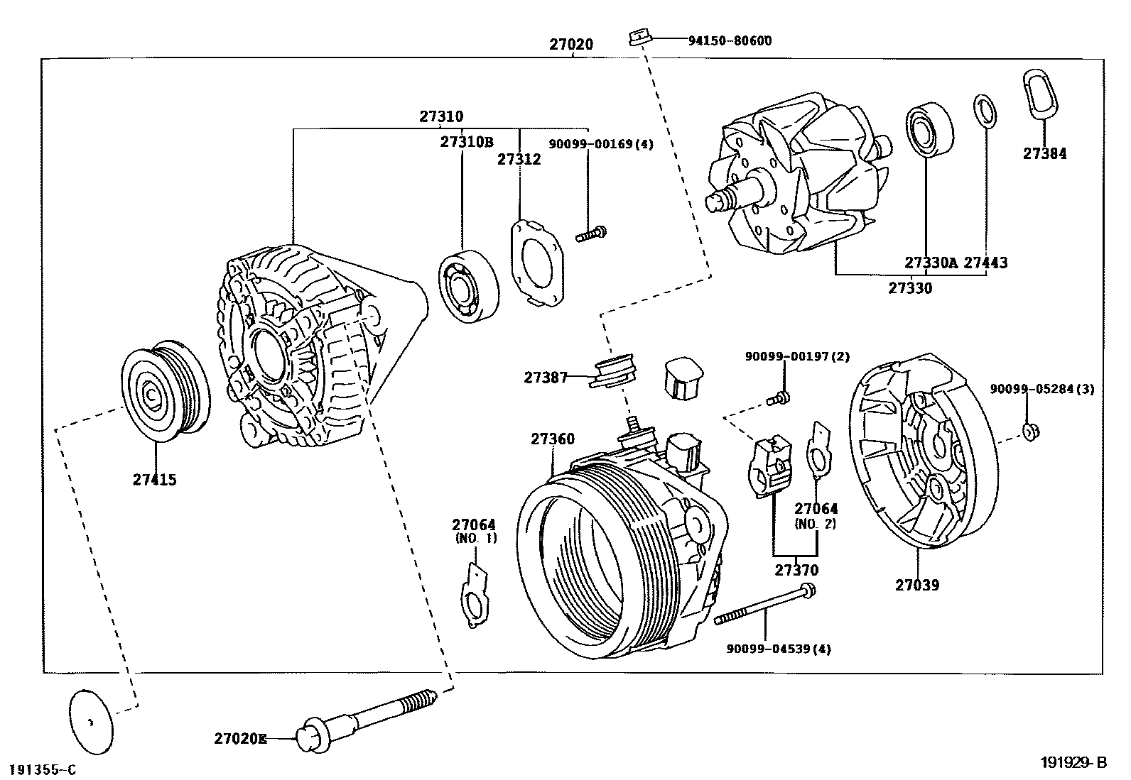 Toyota RAV4 Alternator EPC diagram — 191929B
