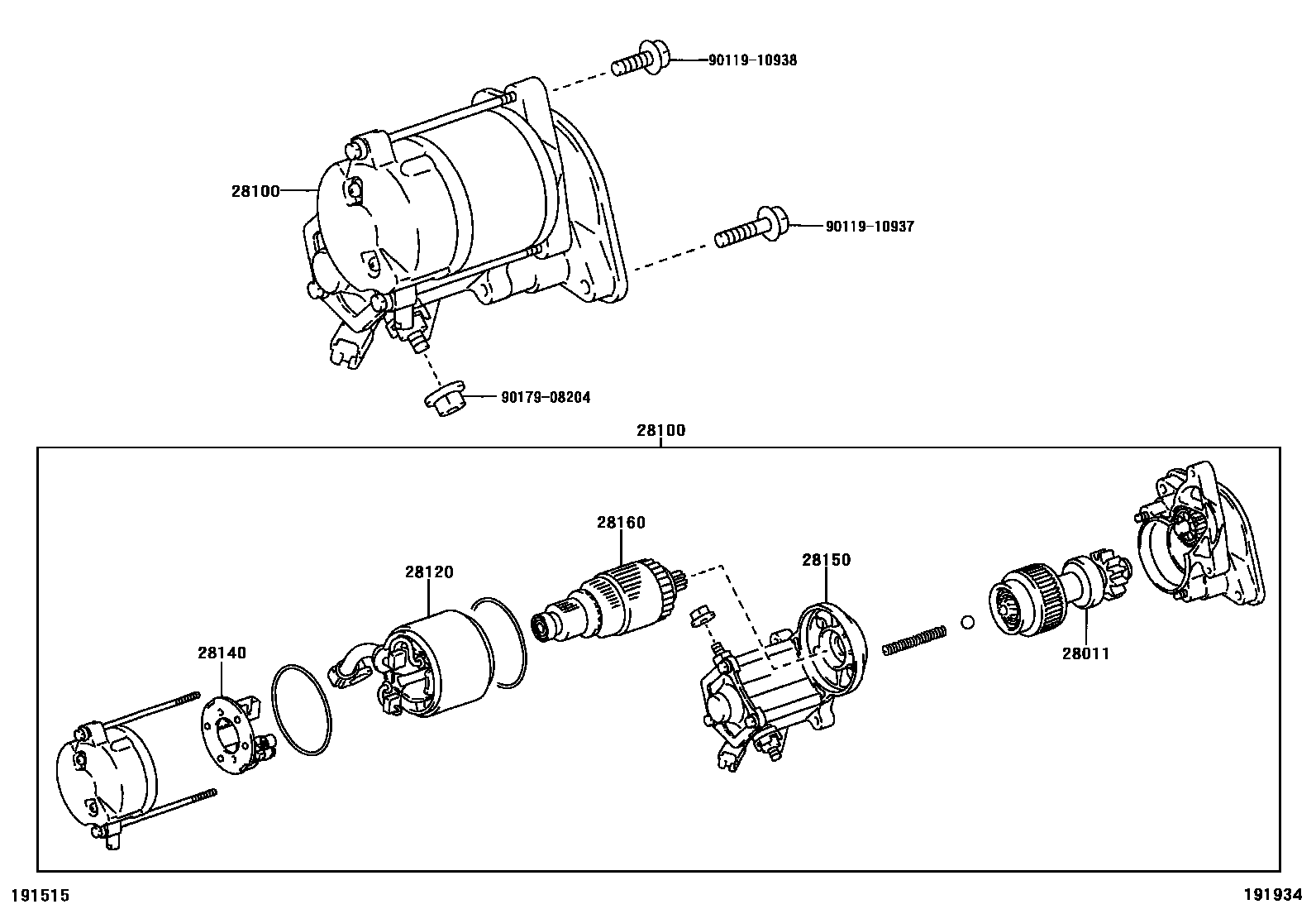Toyota RAV4 起动机 EPC diagram — 191934