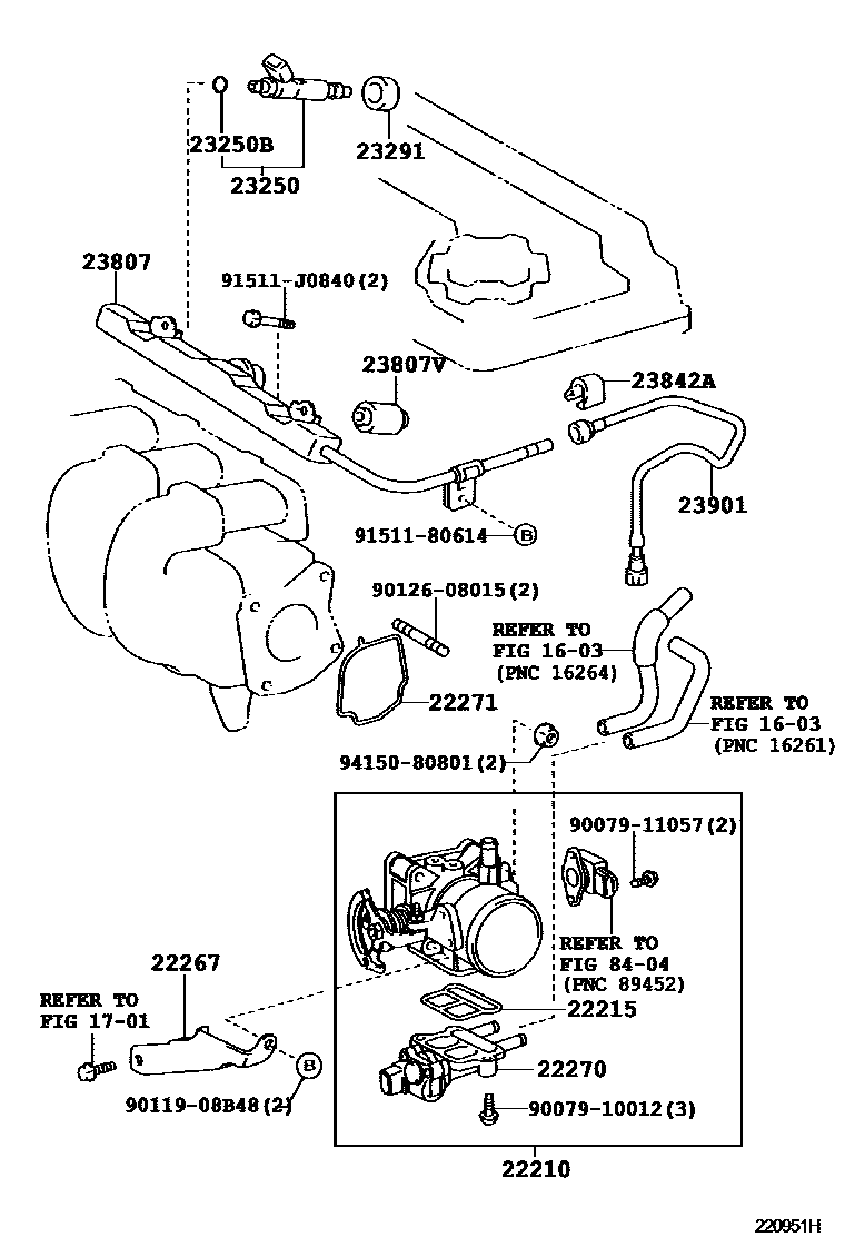 Toyota RAV4 燃油喷射系统 EPC diagram — 220951H
