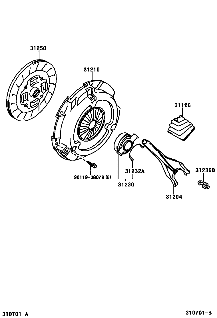 Toyota RAV4 离合器和分离叉 EPC diagram — 310701B