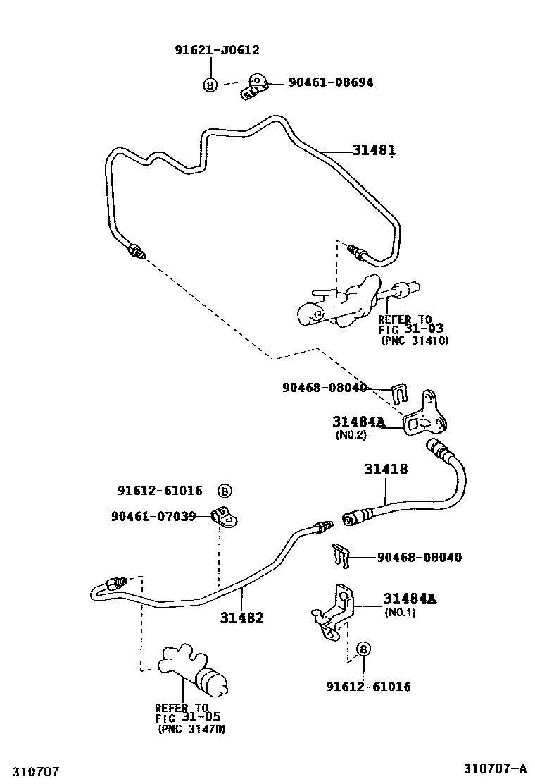 Toyota RAV4 离合器踏板和挠性软管 EPC diagram — 310707A
