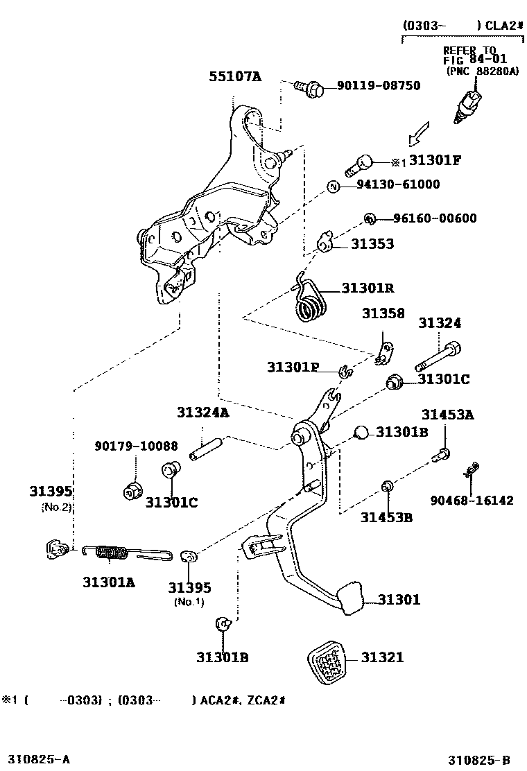 Toyota RAV4 离合器踏板和挠性软管 EPC diagram — 310825B