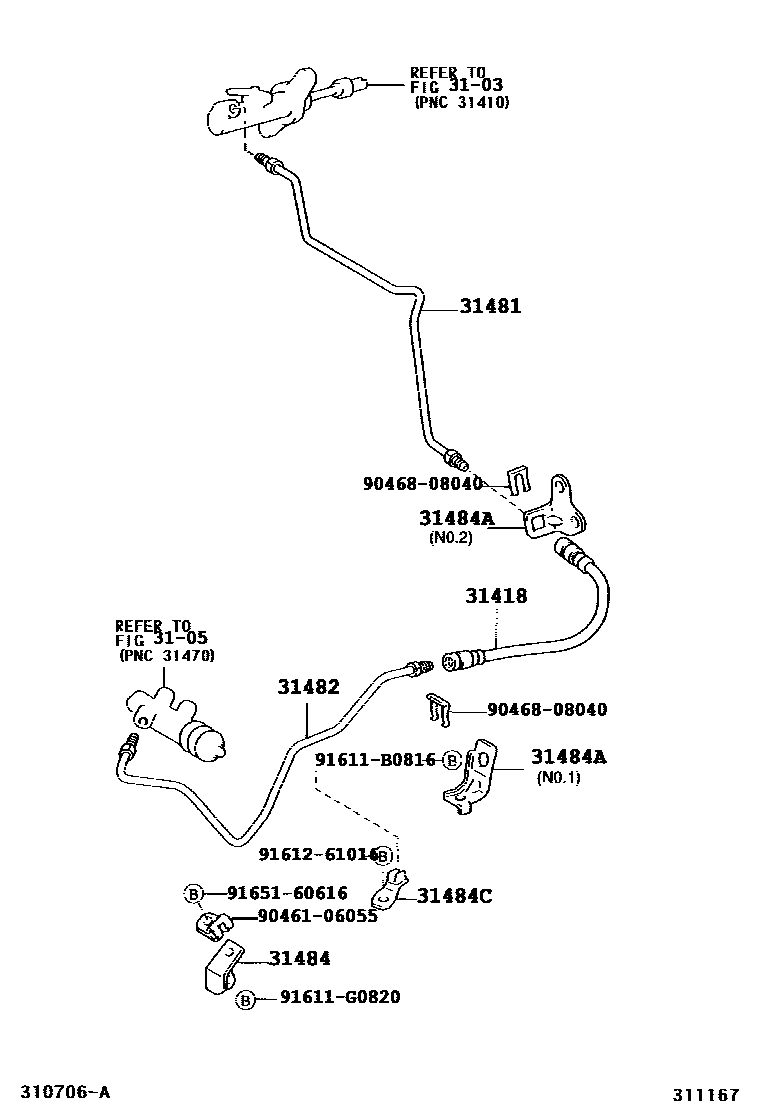 Toyota RAV4 离合器踏板和挠性软管 EPC diagram — 311167