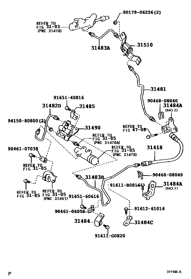 Toyota RAV4 离合器踏板和挠性软管 EPC diagram — 311168A