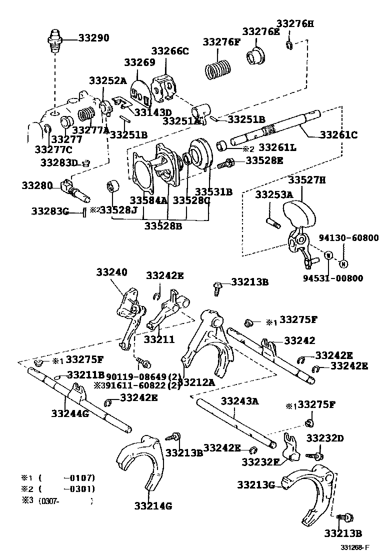 Toyota RAV4 换档拨叉和换档杆轴(MTM) EPC diagram — 331268F