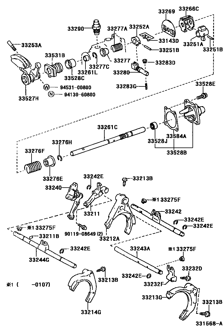 Toyota RAV4 换档拨叉和换档杆轴(MTM) EPC diagram — 331568A