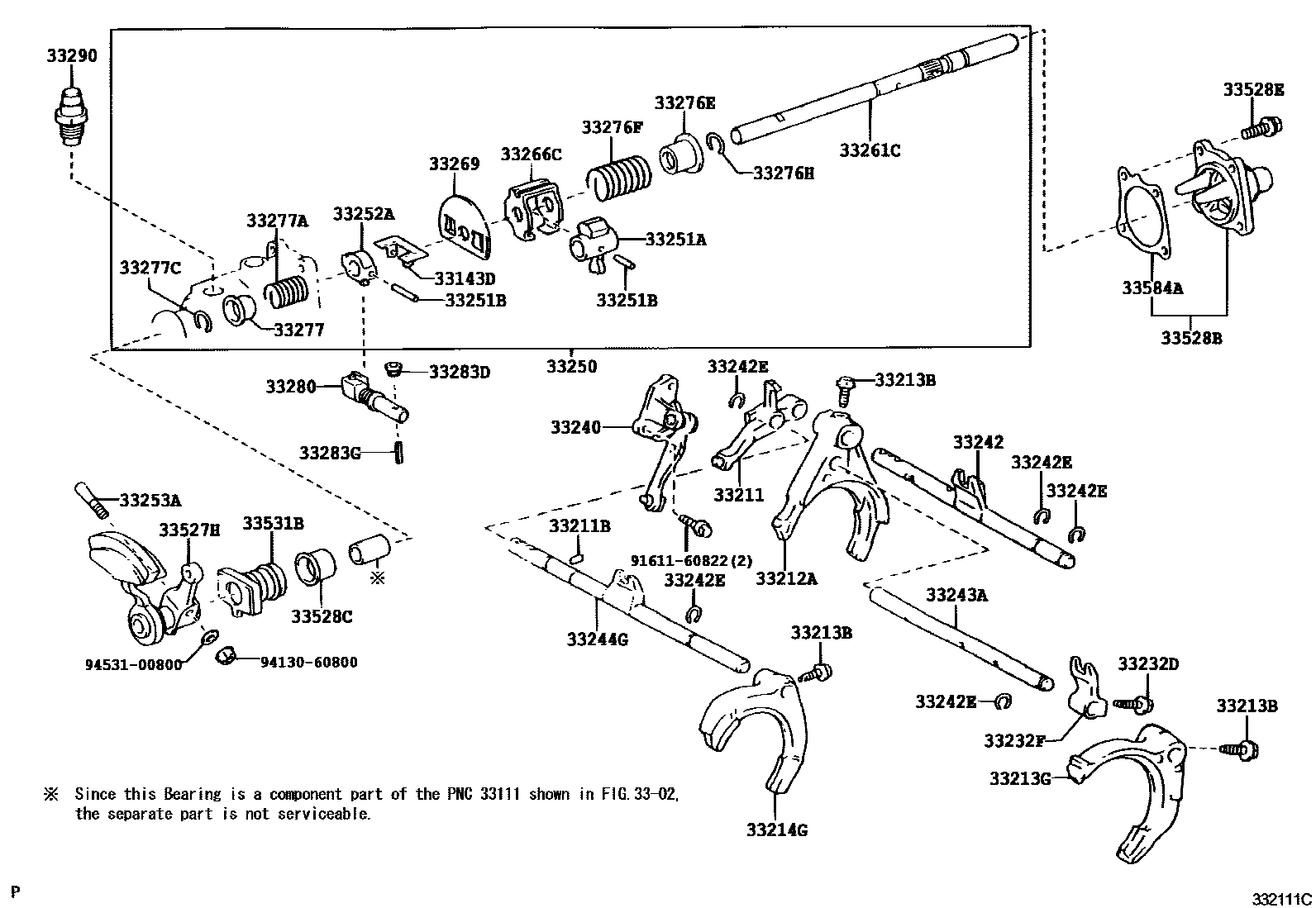 Toyota RAV4 换档拨叉和换档杆轴(MTM) EPC diagram — 332111C