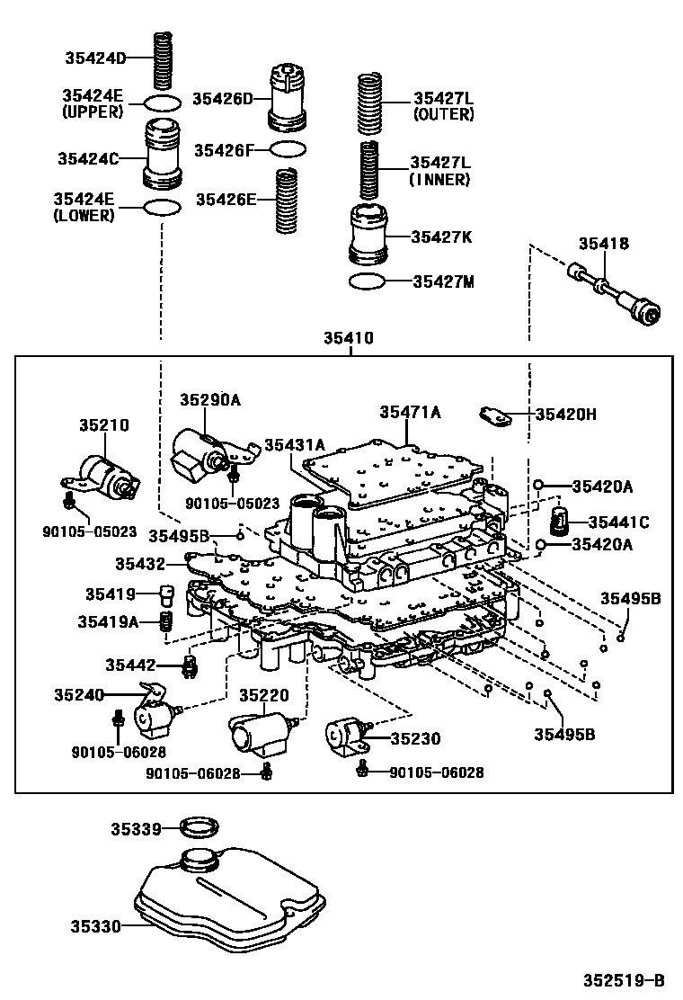 Toyota RAV4 阀体和滤油网(ATM) EPC diagram — 352519B