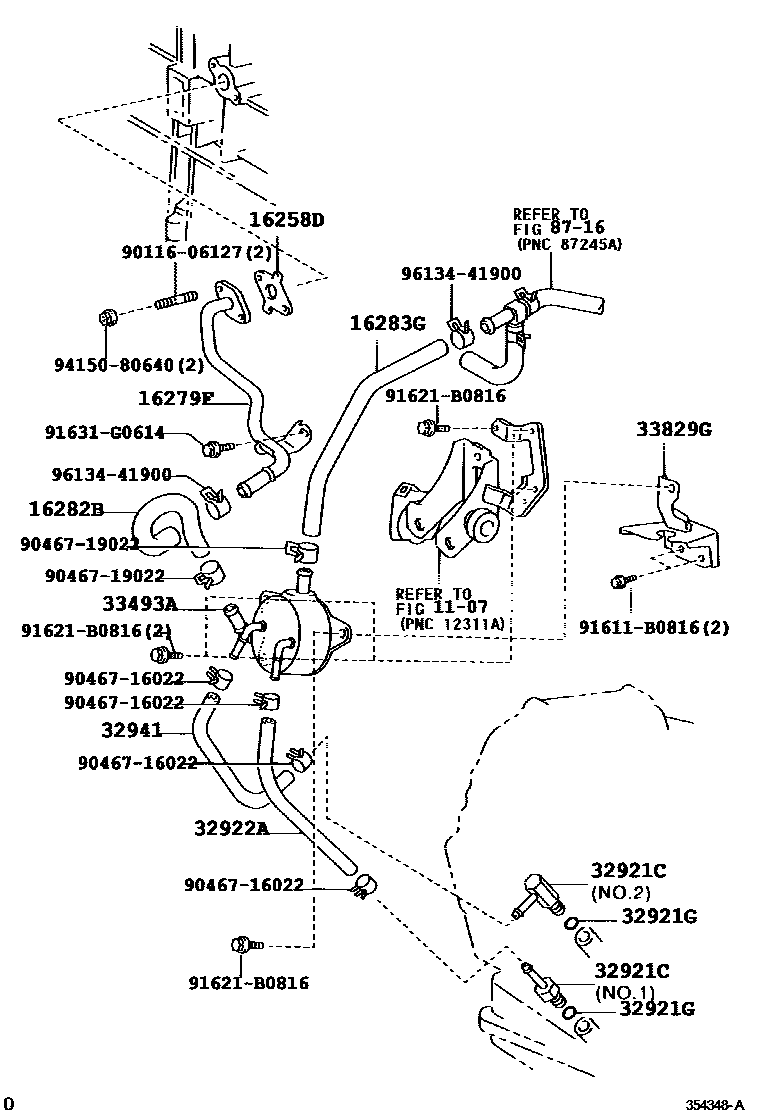 Toyota RAV4 变速器油冷却器和配管(ATM) EPC diagram — 354348A