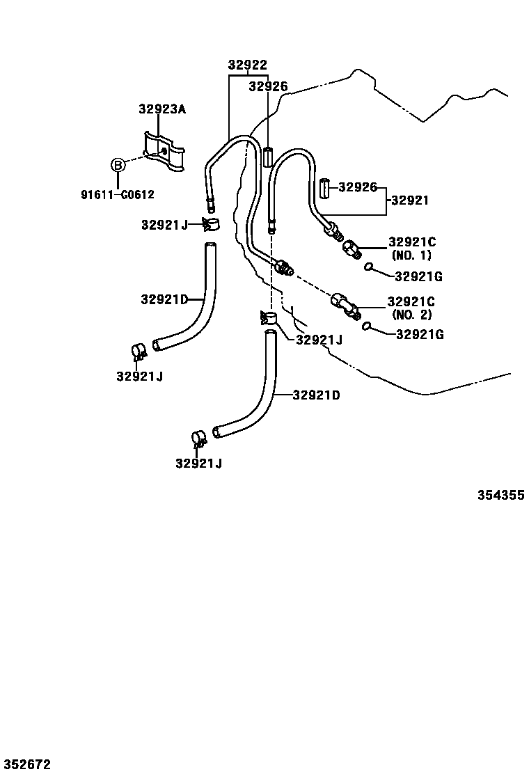 Toyota RAV4 变速器油冷却器和配管(ATM) EPC diagram — 354355