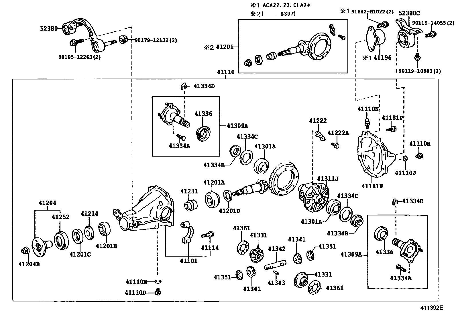 Toyota RAV4 后桥壳和差速器 EPC diagram — 411392E